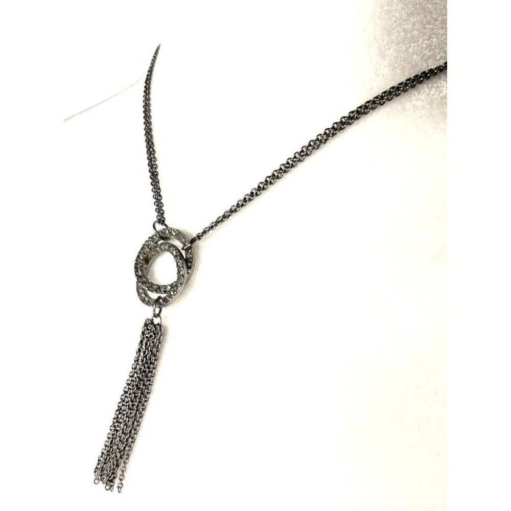 Pewter‎ Color Dual Chain 17" Necklace with Tassel